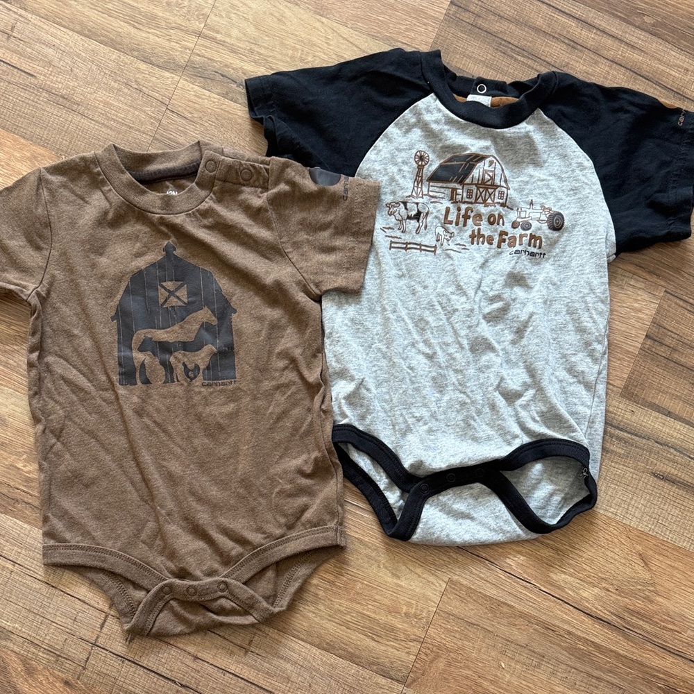 Carhartt Farm-Themed Kids One Pieces Set - Brown and Gray